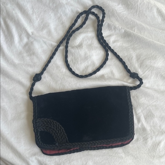 Sears Handbags - Vintage Black Velvet Evening Bag Made in Italy for Sears 50s/60s Braided Trim